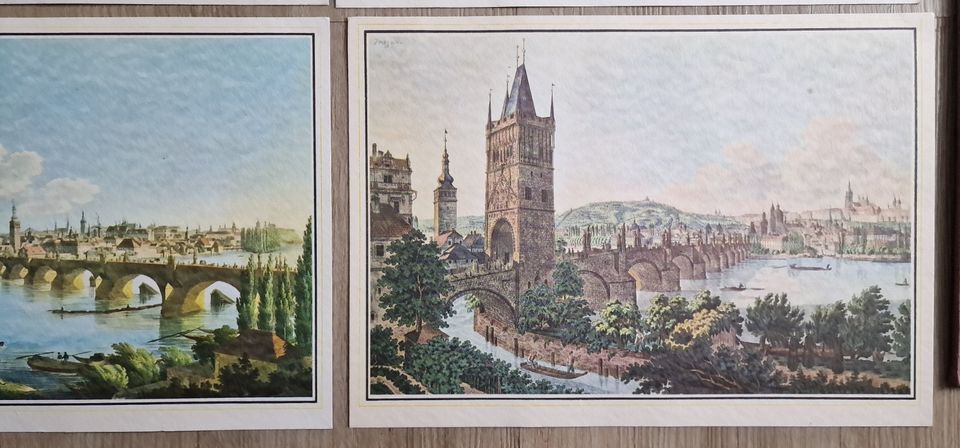 9x Gemälde Ansichten Prag v.19.Jahrhundert, Tschechien Hauptstadt in Halle