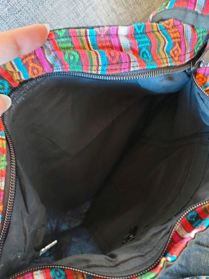 Tasche Handtasche Stoff Ethno-Muster bunt schwarz in Ochtendung