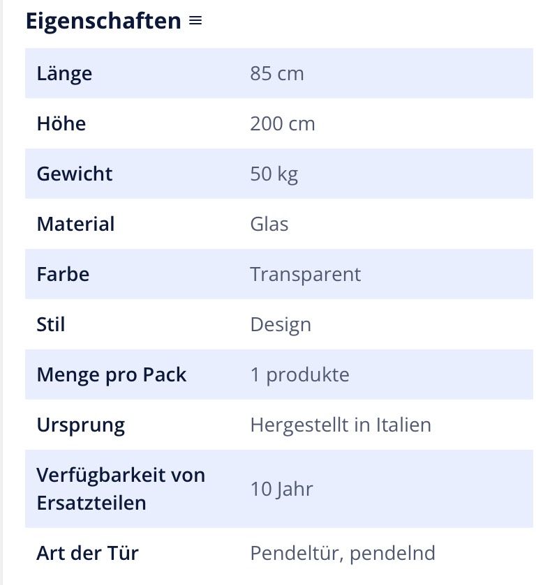 Duschtür 200x85cm für Nische mit Pendeltür aus 8 mm Glas in Neuhausen ob Eck