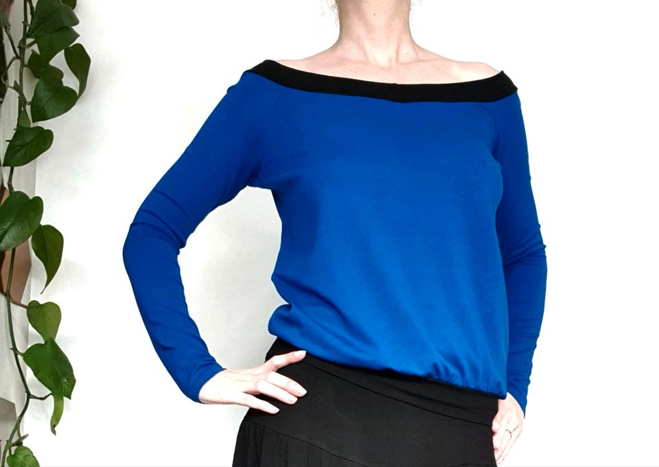 Shirt Longsleeve Offshoulder königsblau royal Viskose in Röllbach