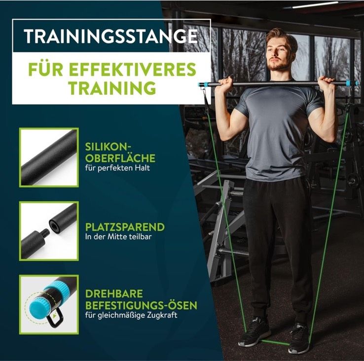 Fitness Widerstandsbänder Set mit Trainingsstange und Anleitung in Heusweiler