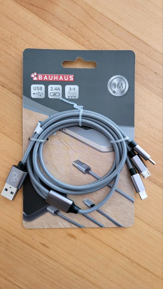 USB-Ladekabel 1 m, USB A- , C- , Micro- + Lightning- Stecker NEU in Edingen-Neckarhausen