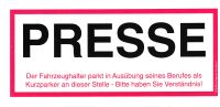 PRESSE SCHILD FÜRS AUTO / WINDSCHUTZSCHEIBE PARKSCHILD AUSWEIS Hamburg-Nord - Hamburg Barmbek Vorschau