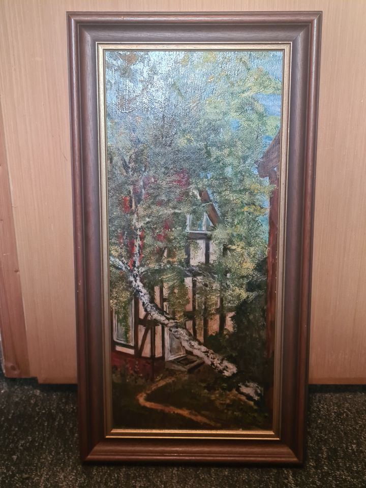 Gemälde Bild "Fachwerkhaus im Grünen" 40x76x3,5cm signiert in Rüdersdorf