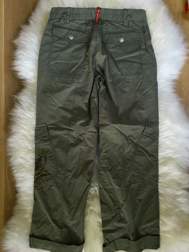 CHECK IN Pampolina Cargo-Hose Gr.146 Khaki oliv Pailletten*w NEU in Brannenburg