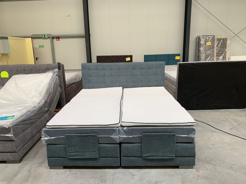 ⭐ANGEBOT - Boxspringbett 180x200 - 2x mehrfach elektrisch verstellbar mit TFK-Matratzen Härtegrad 3 und 2x Kaltschaum-Topper - Bett in grün-grau ● D&D Möbel⭐ in Dortmund