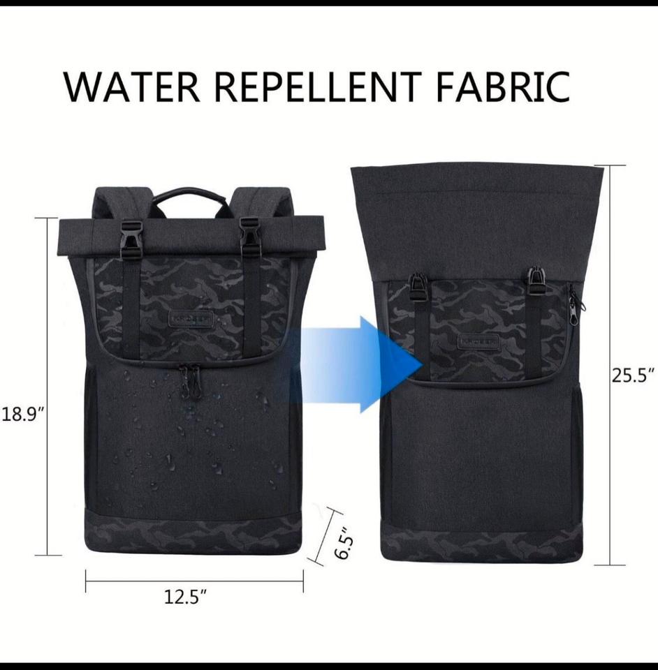 KROSER 15,6 Zoll Laptop Rucksack Rolltop Wasserabweisen grau in Weitnau