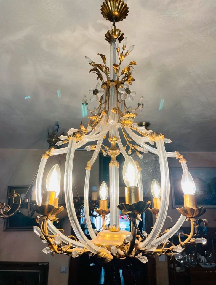 Antik Mid-Century Kronleuchter Blattgold Lampe Hollywood Regency in Hagen
