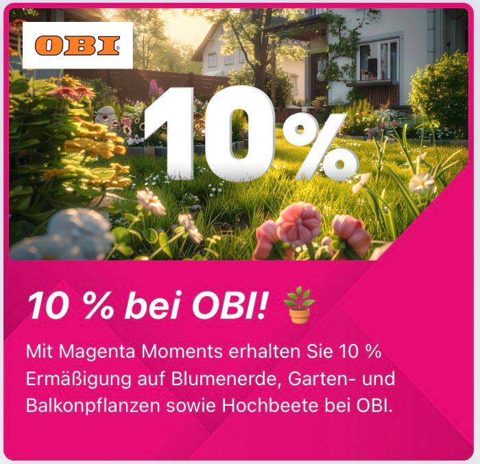 OBI Baumarkt Gutschein 10 % Rabatt Pflanzen Erde Beet heyOBI App in Cottbus