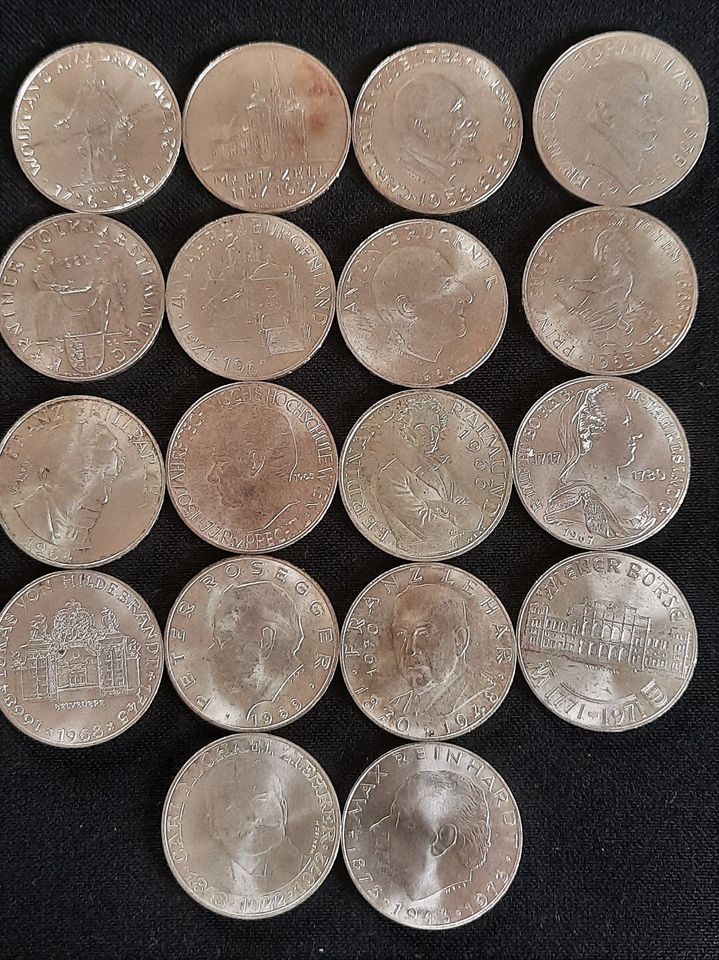 18 verschiedene 25 Schilling Österreich,1956-1973, 187,2 g Silber in Langen (Hessen)