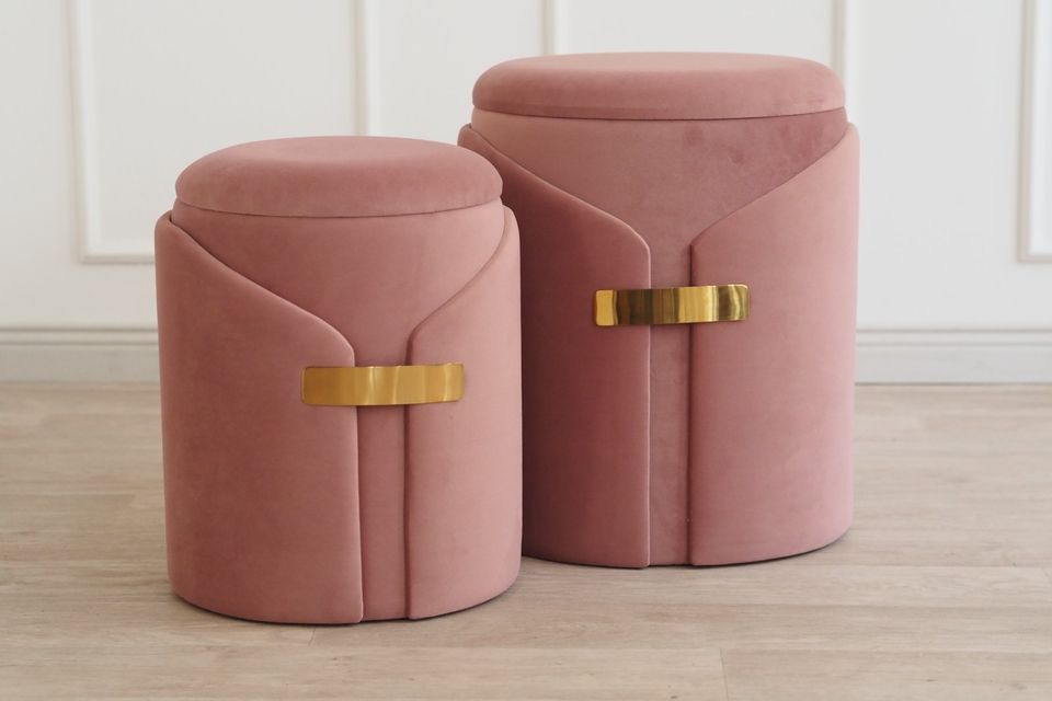 INTERIOR Hocker Pouf 2er SET Sitzpuff Polsterhocker Altrosa gold in Radevormwald