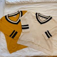 Set Amisu Knitwear Strickpullover V-Ausschnitt weiß & gelb Leipzig - Engelsdorf Vorschau