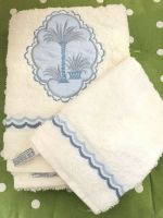 Frottee Handtuchset beige mit hellblauen Satin Hessen - Ludwigsau Vorschau