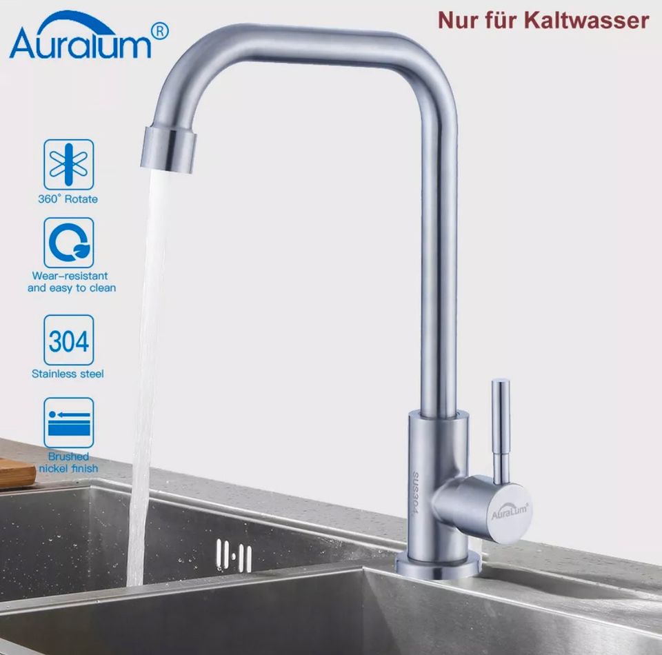 Kaltwasser Wasserhahn Küchenarmatur Edelstahl Einhand Küche Spül in Bebra