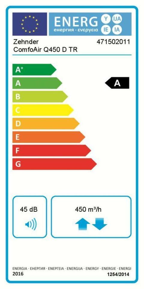 Zehnder Lüftungsgerät ComfoAir Q450 TR mit integriertem Display in Haunetal