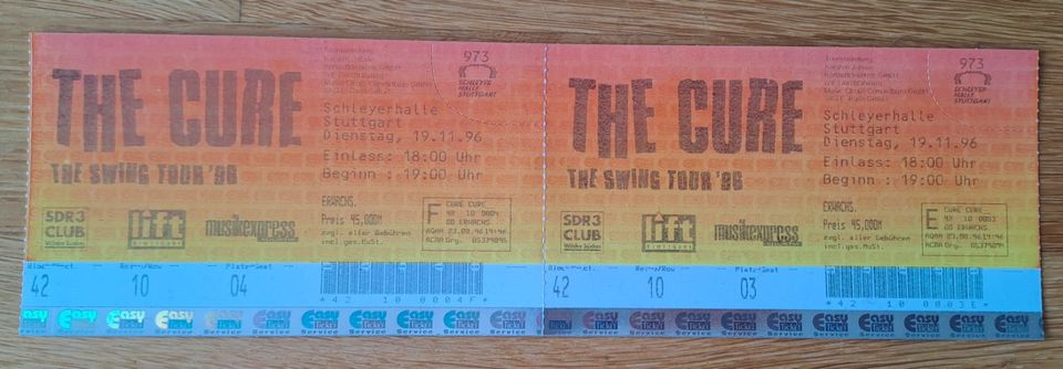 The Cure 2 x Ticket The Swing Tour 96 NEU!!!! (1996, RARITÄT!) in Speyer