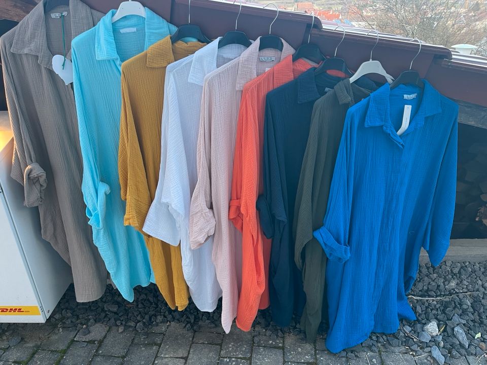 Musselin Blusen Kleid verschiedene Farben S-XXL Hemdkleid Hemd in Engen