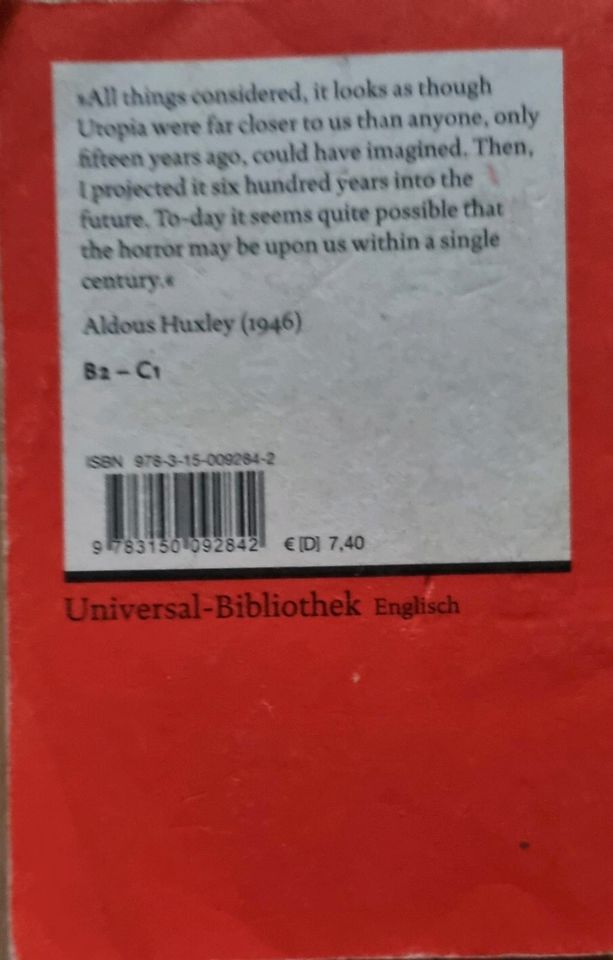 Aldous  Huxley, Brave New World, Reclam Fremdsprachentexte. in Halstenbek