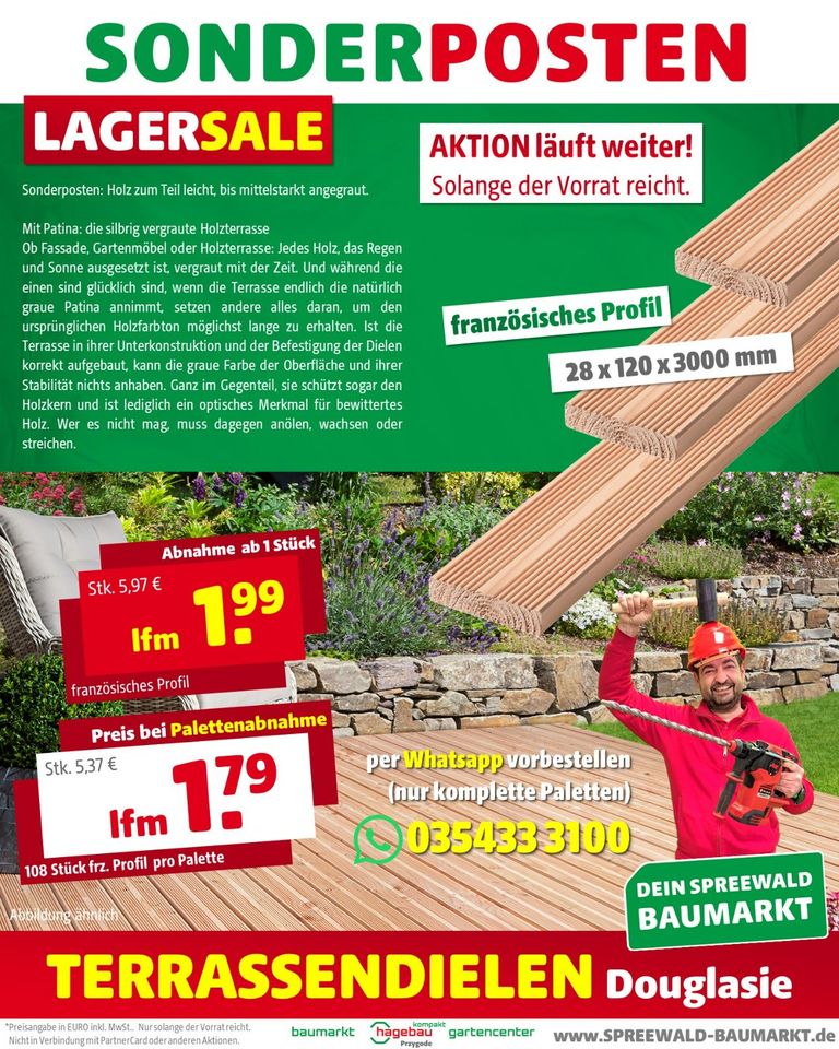 Terrassendielen Douglasie Sonderposten SUPER PREIS ab 1,79 €/ lfm in Vetschau