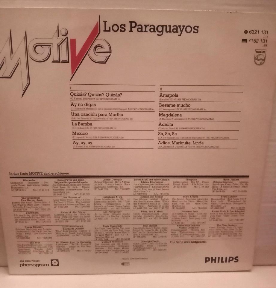 Los Paraguayos Motive LP Vinyl Platte Folk Latin Country in Parkstetten