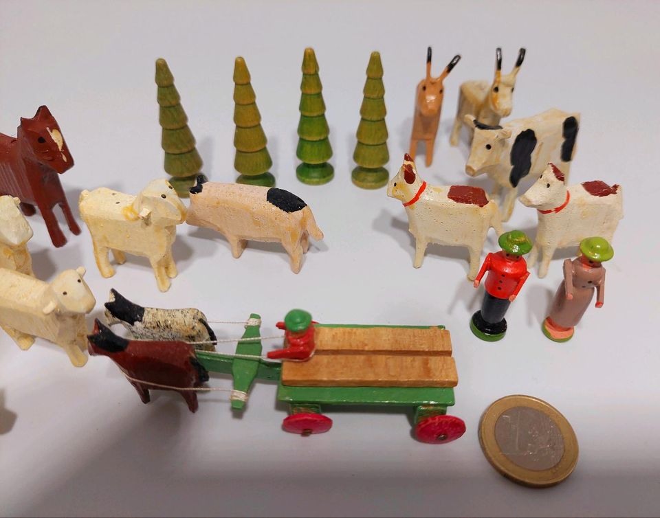 Miniatur Figuren Holz Erzgebirge Bauernhof Kutsche Set in Bad Elster