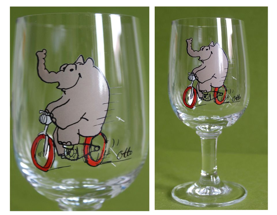 Otto Ottifant Glas - Stielglas mit Ottifant auf Fahrrad, 250ml in Hamburg