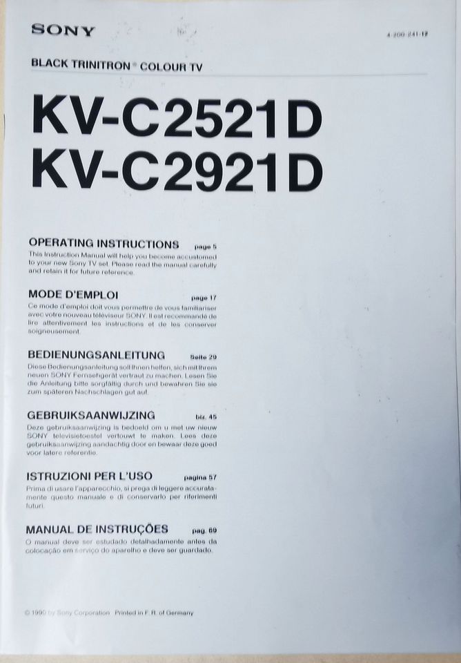 SONY Fernbedienung RM-K1T Bedienungsanleitung KV-C2521D KV-C2921D in Mörfelden-Walldorf