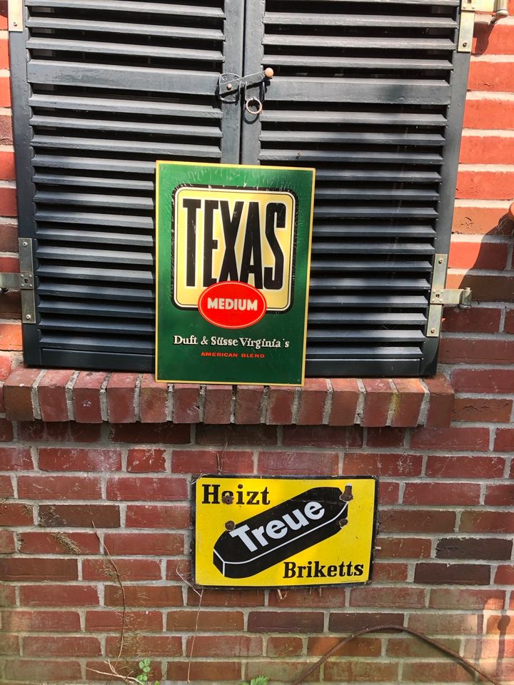 Werbeschild, Tabakwerbung, Reklameschild, Texas, Man Cave in Nordhorn
