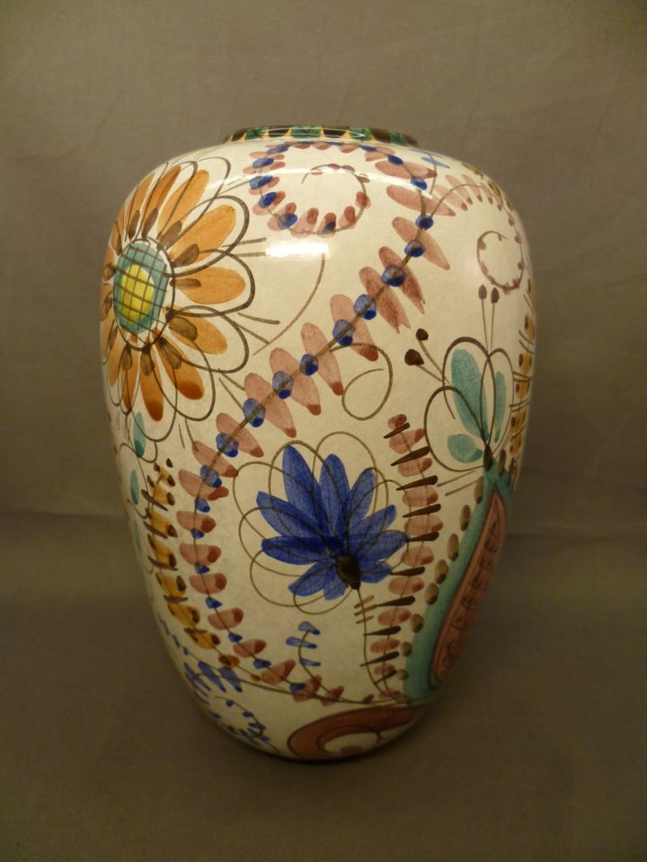 sehr dünnwandige Keramikvase, Handmalerei, 20cm hoch in Leimen