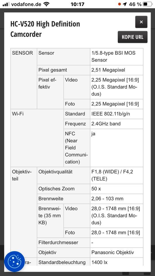 Panasonic HC-V520 Camcorder, Videokamera in Gundelfingen