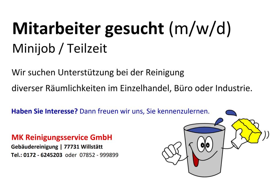 Mitarbeiter gesucht (m,w,d) Minijob / Teilzeit _ Gebäudereinigung in Offenburg