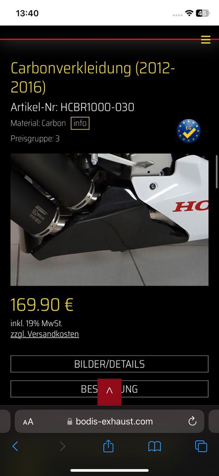 Honda Cbr 1000 RR Bodis GPX 2 carbonblende in Gransee