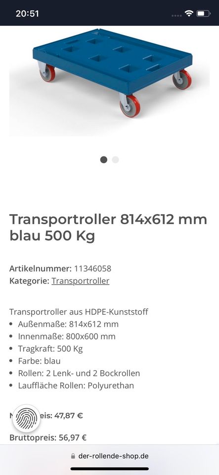 Plattformwagen Transportroller blau St. € 10,00 in Kelsterbach