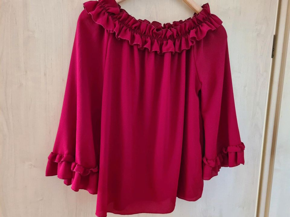 Langarmshirt dünner Pullover rot Rüschen Volants Hängerchen GrM/L in Mömbris