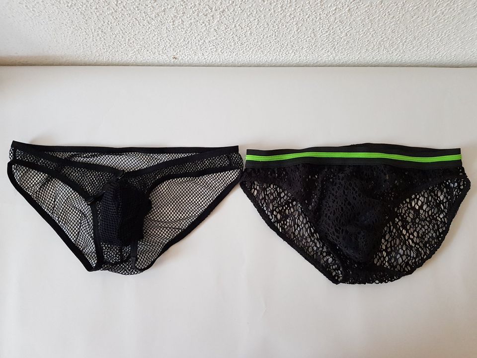 2 Herrenslips schwarz, Netzmaterial, Gr. L, neu in Straußfurt