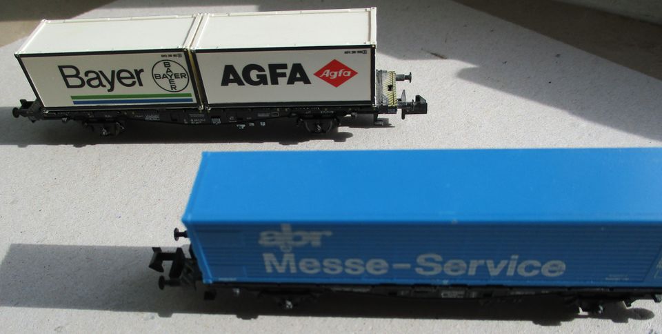 Containerwagen & Behältertragwagen der DB, Spur N, in OVP in Nürnberg (Mittelfr)