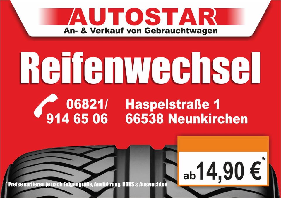 Reifenwechsel ⭐mit & ohne Termin  ⭐AUTOSTAR NEUNKIRCHEN ⭐ in Neunkirchen