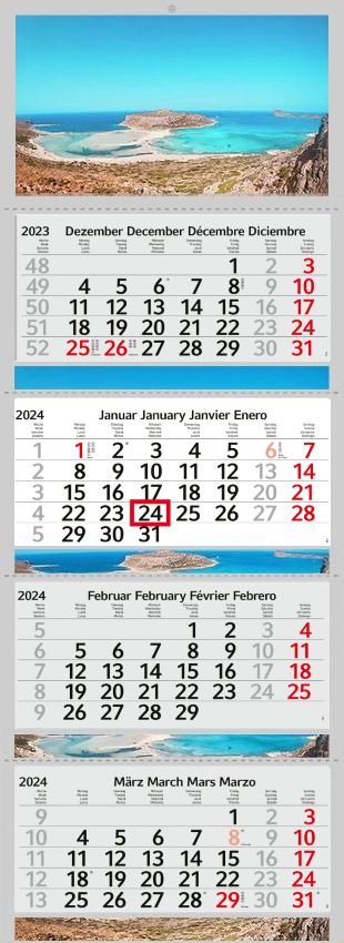 3 / 4 Monatskalender 2024 Fotokalender Wandkalender Strand Balos in München
