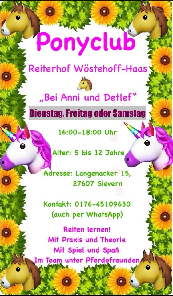 Reitunterricht, Ponyclub & Reitbeteiligung für Kinder v. 5-12 J. in Geestland