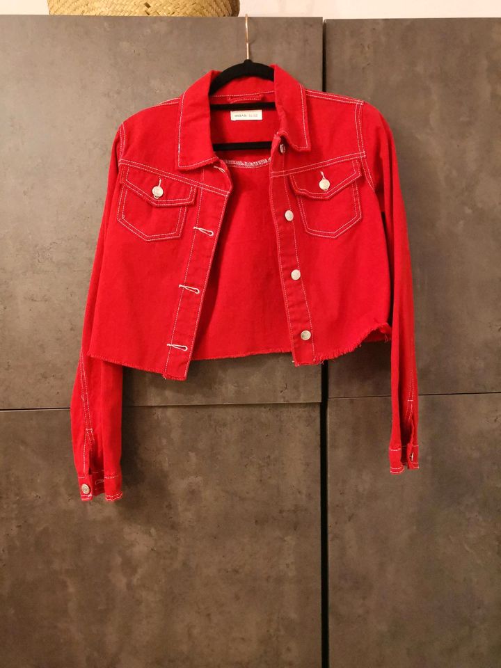 NEU Cropped Jeansjacke Rot Fransen Denim Urban Bliss Größe S in Stuttgart