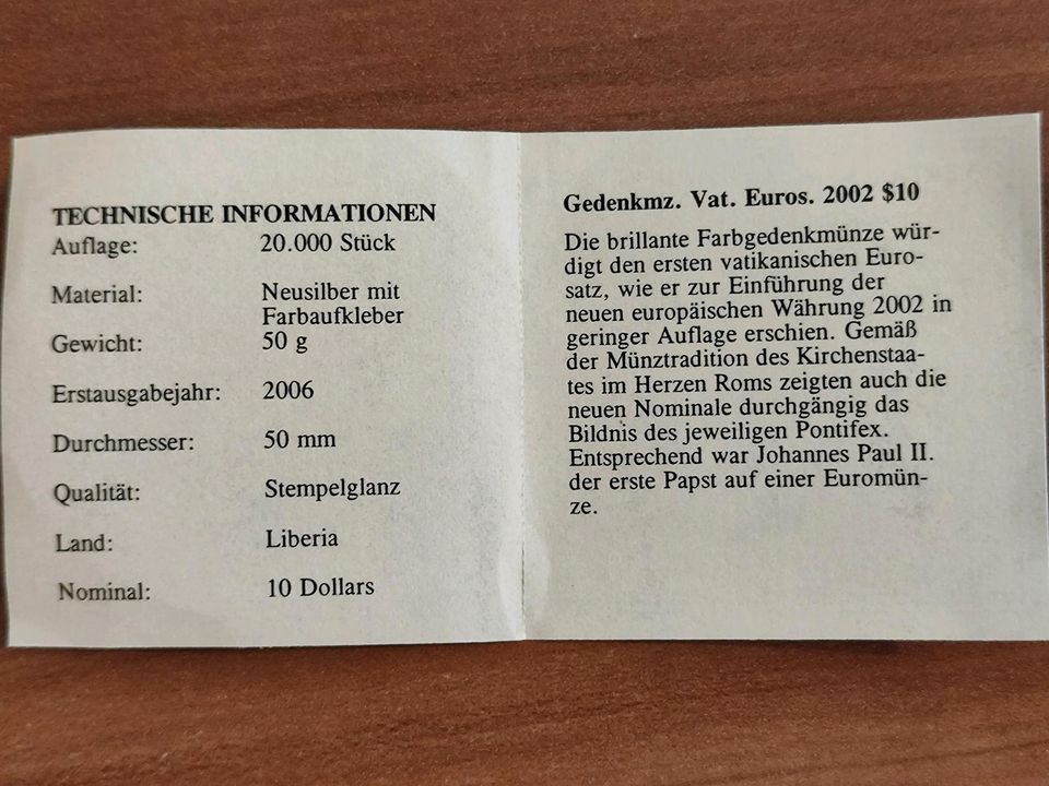 Europagedenkmünze Republik of Liberia / Vatikan von 2002 in Bottrop