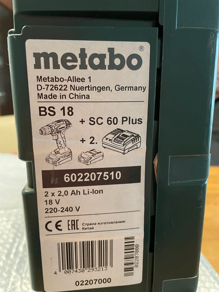 Metabo Akku-Bohrschrauber BS 18, 18V / 2,0Ah, 2 Akkus+ Koffer in Mörfelden-Walldorf