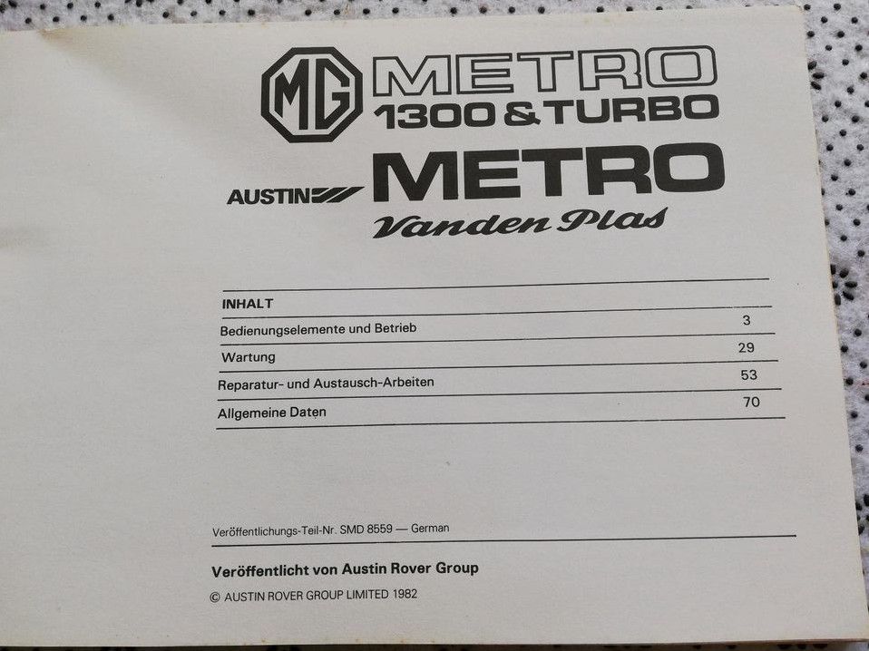 MG / Austin Metro 1300 & Turbo...Bedienungsanleitung / Wartung in Geldern