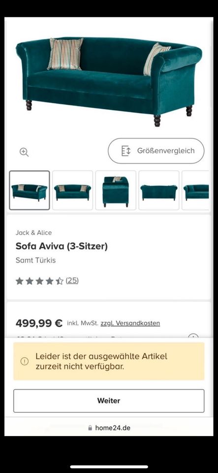 Schönes Sofa 3 Sitzer + Polsterhocker samt petrol in Berlin