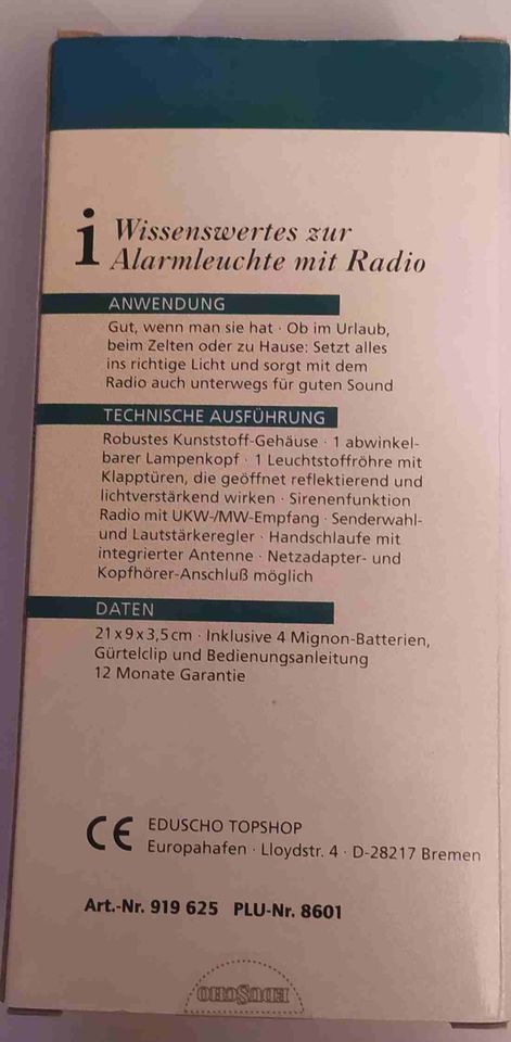 Alarmleuchte mit Radio UKW MW Taschenlampe Kopfhöreranschl in Hannover