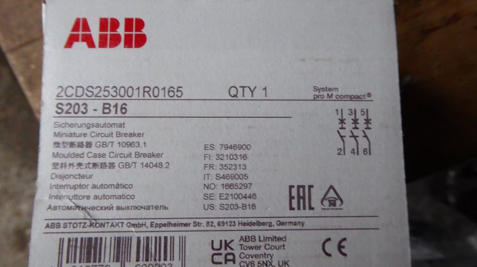 ABB Sicherung B16 Automat , 3 polig Neu incl. Versand in Dinslaken