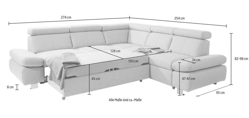 Ecksofa Grau ★ 274x254cm Schlaffunktion Bettkasten Couch Happy in Köln