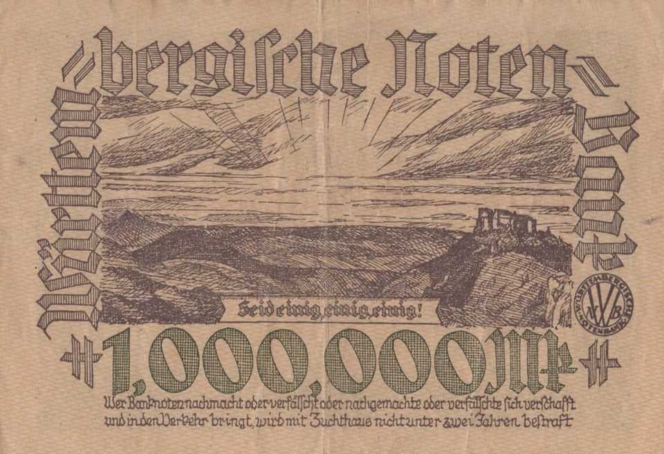 Eine Million Mark Württembergische Notenbank 1923  Guter Zustand in Hamburg