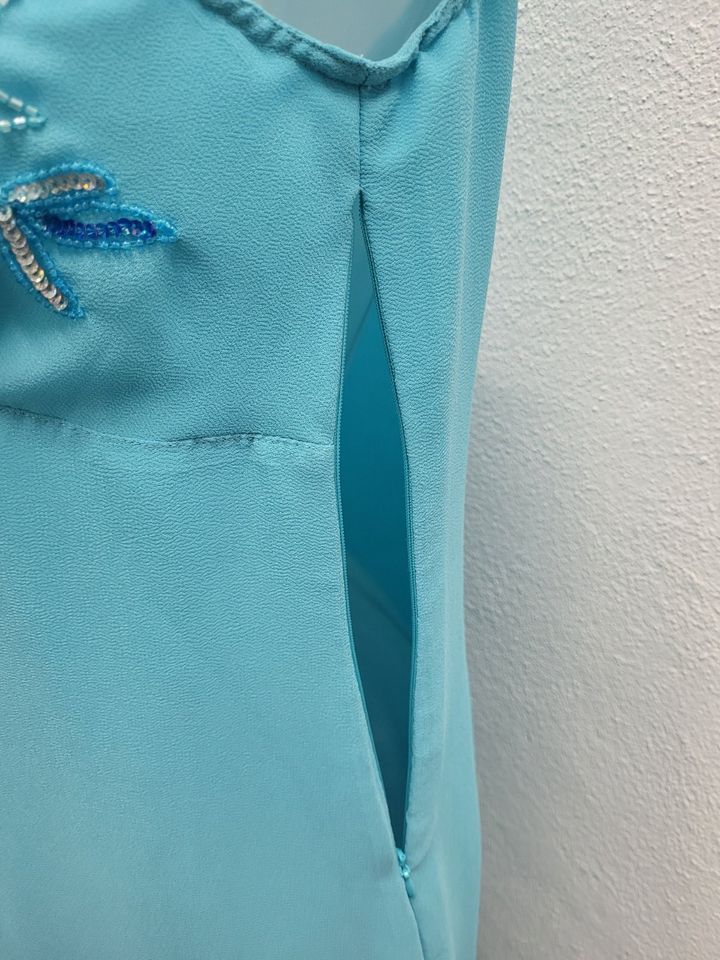 Elegantes Sommer Ballkleid Gr.38 türkis blau V-Ausschnitt Perlen in Bindlach