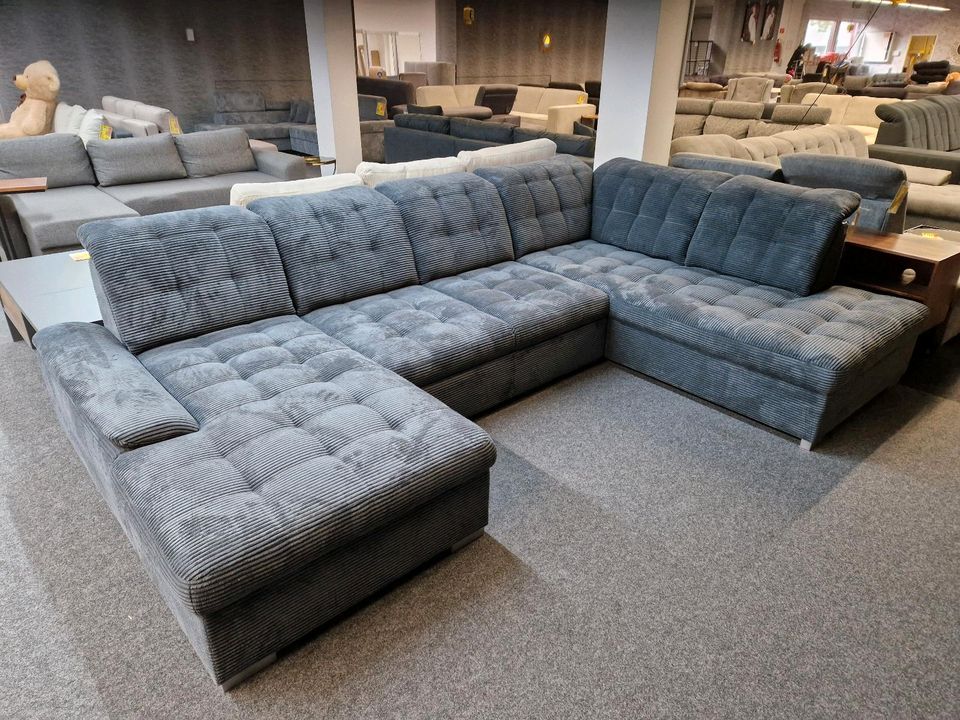 Sofa Couch Multifunktionssofa XXL-Wohnlandschaft U-Form grau mit Schlaffunktion und Bettkasten verstellbarer Sitztiefe Möbel Wurm WIR LIEFERN DEUTSCHLANDWEIT in Osnabrück